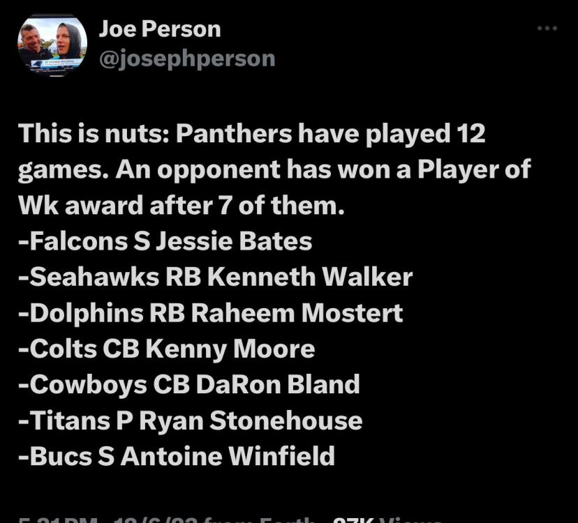 Panthers opponents racking up the awards Carolina Panthers Carolina